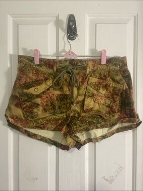 Free People Olive Green Floral Cargo Shorts
